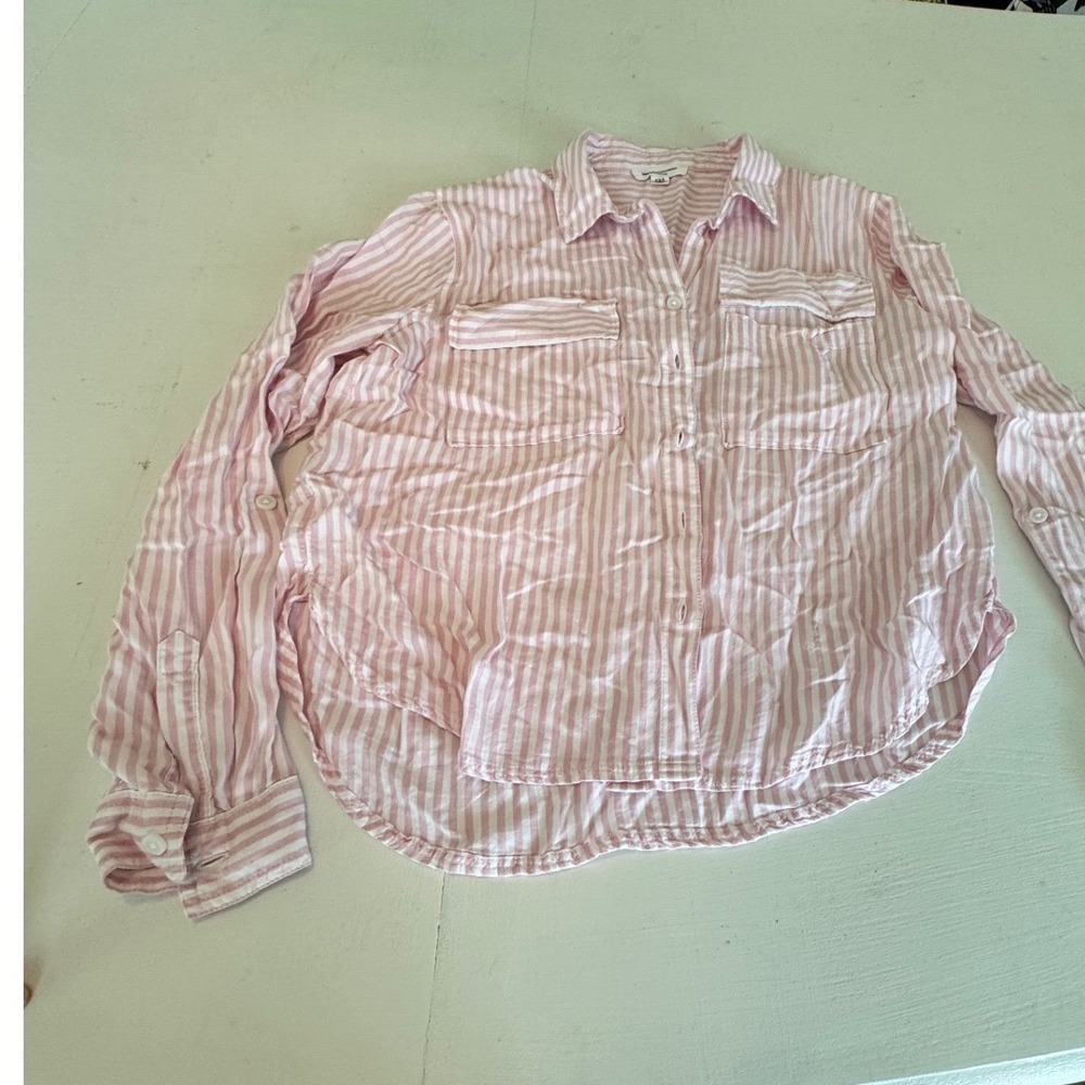 Beachlunchlounge Pink White Striped Button Down Shirt Womens Medium LTT6336